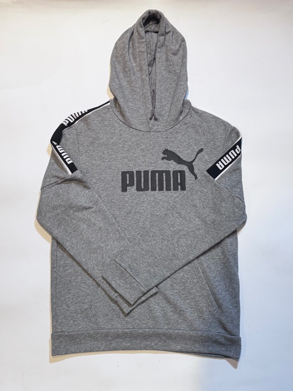 Men's Grey Puma Pullover Logo Hoodie Size Large